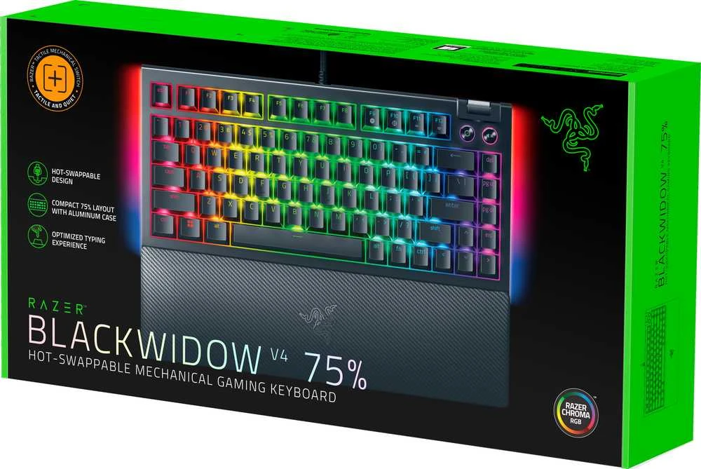 Razer | BlackWidow V4 75% | Mechaninė klaviatūra žaidimams | su laidu | US | Juodas