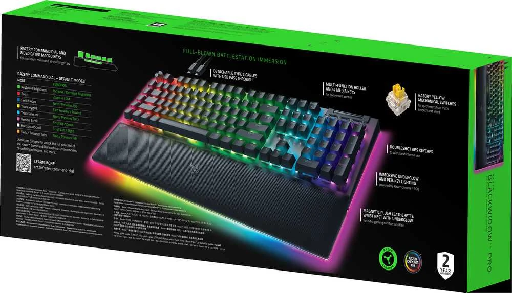 RAZER BlackWidow V4 Pro laidinė mechaninė klaviatūra (Geltona switch, US)