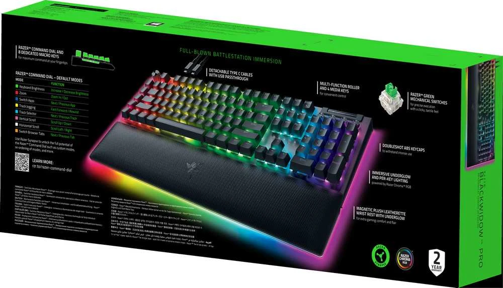 RAZER BlackWidow V4 Pro laidinė mechaninė klaviatūra (Žalias switch, US)