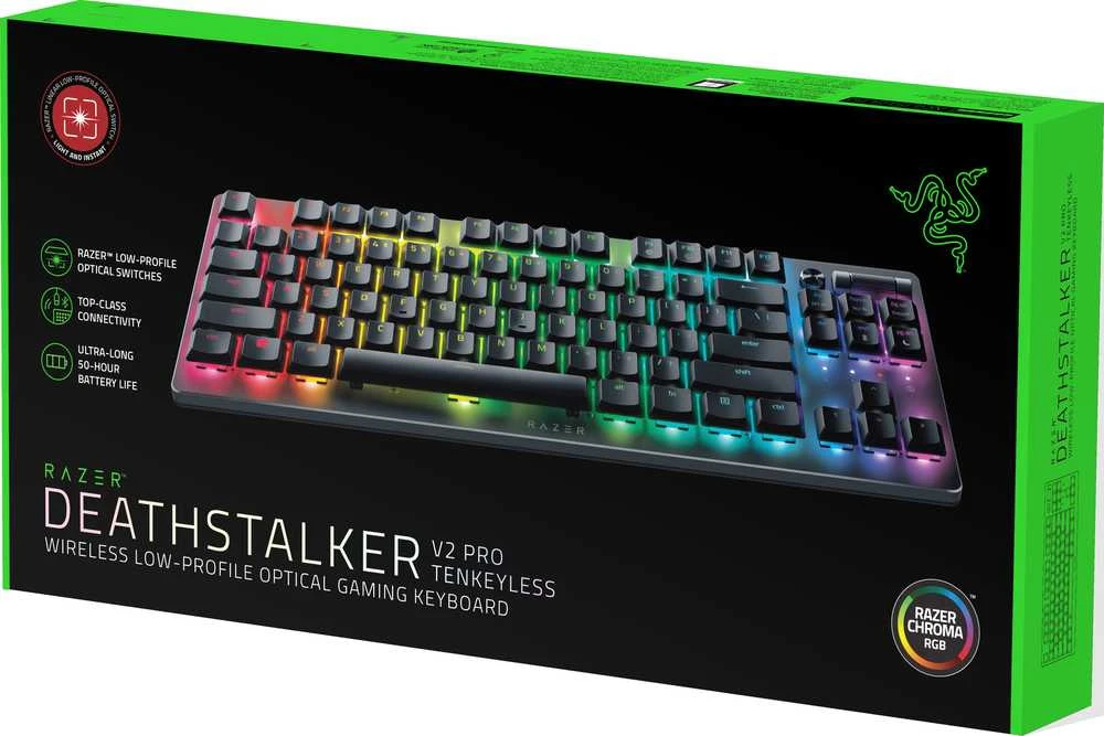 Razer | Klaviatūra žaidimams | Deathstalker V2 Pro Tenkeyless | Klaviatūra žaidimams | Wireless | RGB LED pašvietimas | US | Bluetooth | Juodas | Optical Switches (Linear) | Belaidė jungtis