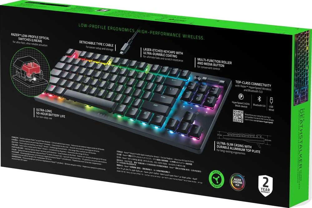 Razer | Klaviatūra žaidimams | Deathstalker V2 Pro Tenkeyless | Klaviatūra žaidimams | Wireless | RGB LED pašvietimas | US | Bluetooth | Juodas | Optical Switches (Linear) | Belaidė jungtis