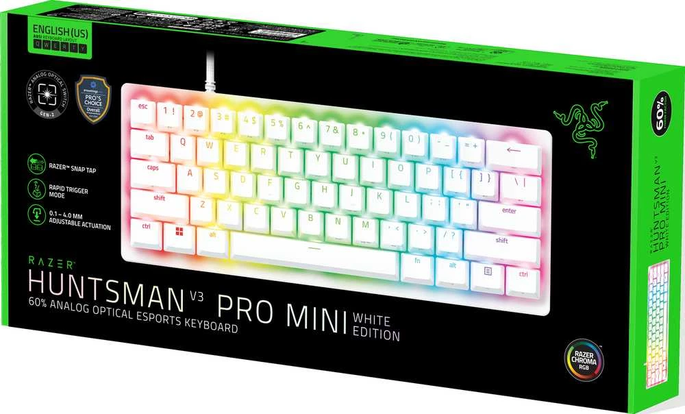 Razer Huntsman V3 Pro Mini Klaviatūra žaidimams, US išdėstymas, Baltas Edition | Razer