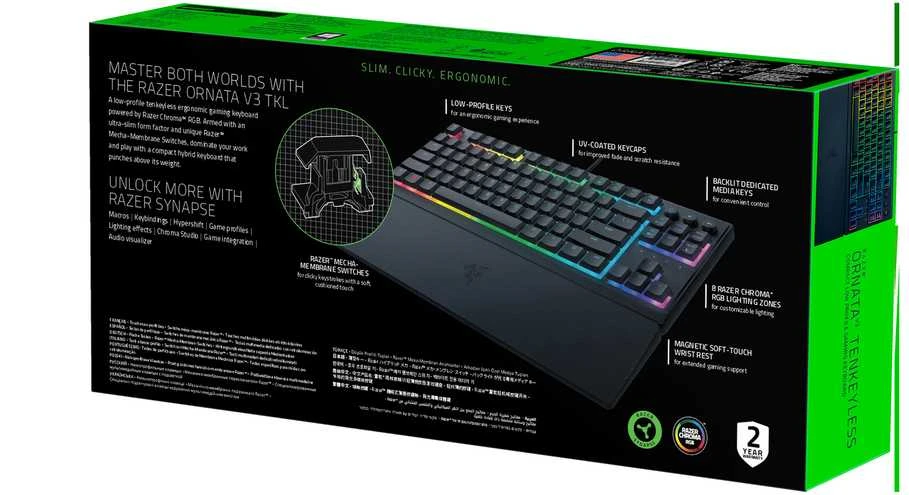 Razer | Ornata V3 Tenkeyless | Mechaninė klaviatūra žaidimams | su laidu | RGB LED pašvietimas | US | Juodas