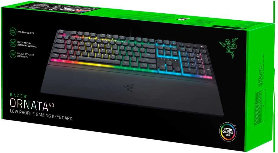 Razer | Ornata V3 | Klaviatūra žaidimams | su laidu | RGB LED pašvietimas | US | Mecha-Membrane | Juodas