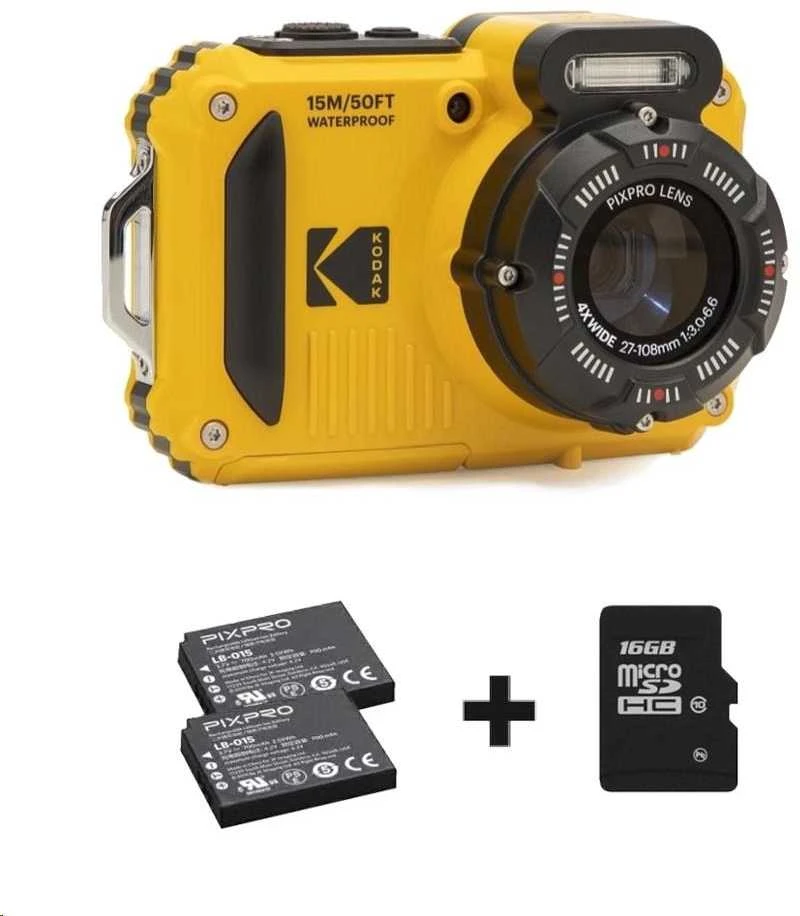 Kodak WPZ2 Geltona Bundle - kamera + SD kortelė ir 2x atsarginės baterijos