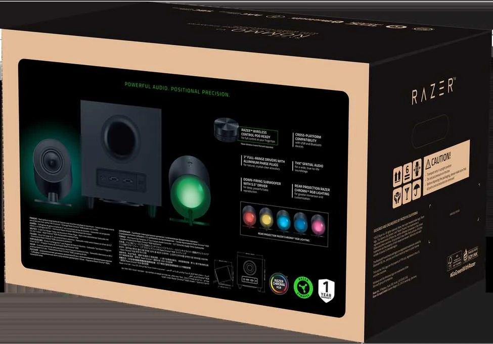 Kompiuterio kolonėlės Razer | Žaidimų garsiakalbiai su laidiniu žemųjų dažnių garsiakalbiu | Nommo V2 - 2.1 | Bluetooth | Juodas