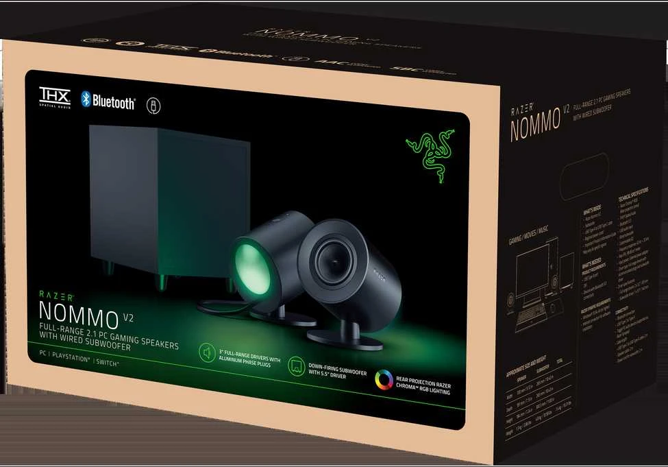 Kompiuterio kolonėlės Razer | Žaidimų garsiakalbiai su laidiniu žemųjų dažnių garsiakalbiu | Nommo V2 - 2.1 | Bluetooth | Juodas