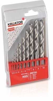 Grąžtas Kreator KRT012002 - 10 pcs HSS Metal Drill Bits 1-10mm