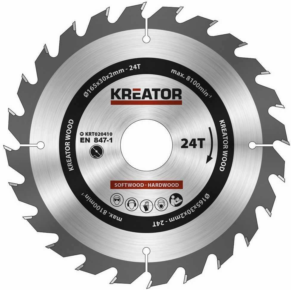 Kreator KRT020410 - Medienos pjovimo diskas 165mm, 24T