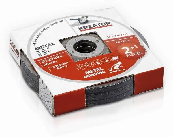 Kreator KRT070320 - Šlifavimo diskas plienui 125x6,0mm 2 plius 1 (3 vnt.)