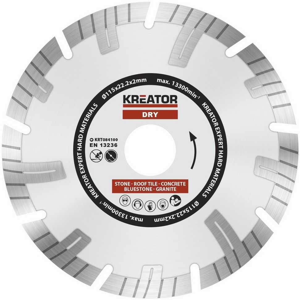 Kreator KRT084100 Deimantinis pjovimo diskas, 115mm, 22.2mm, 9 segmentai, 9mm, 2.00mm, 1.20mm, 8