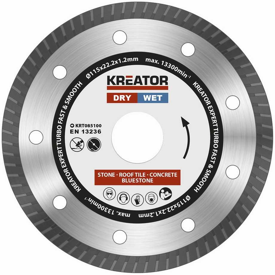 Kreator Deimantinis pjovimo diskas KRT085100, 115mm, 22.2mm, 1, 7.5mm, 1.20mm, 0.80mm, 9