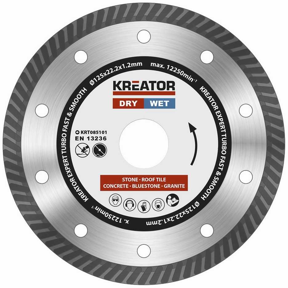 Kreator KRT085101 Deimantinis pjovimo diskas, 125mm, 22.2mm, 1.2mm, 0.8mm, 9mm, 9