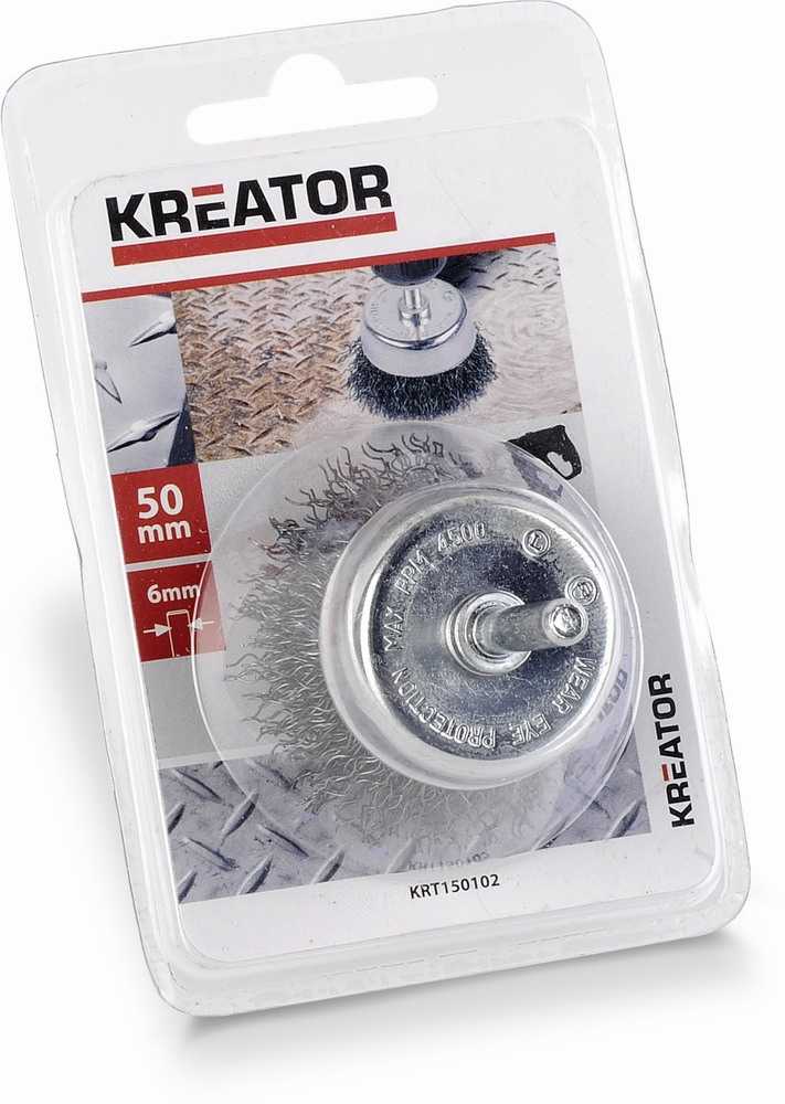 Kūginis šepetys ant veleno 50mm, plieniniai šereliai KRT150102 KREATOR