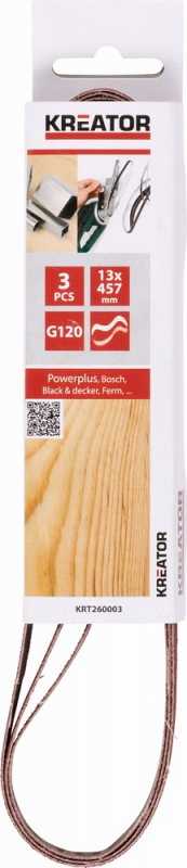Kreator KRT260003 - 3x Abrasive belt 13 x 457mm G120