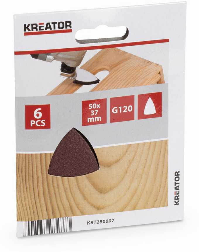 Kreator KRT280007 trikampis šlifavimo popierius 50x37mm, G120, 6 vnt.