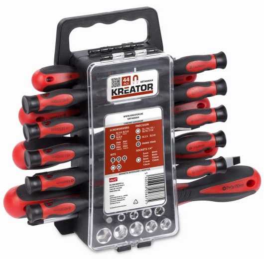 Kreator Atsuktuvų rinkinys KRT400004, 44 vnt., muciņa su antgaliu, sieninis tvirtinimas, magnetinis antgalis