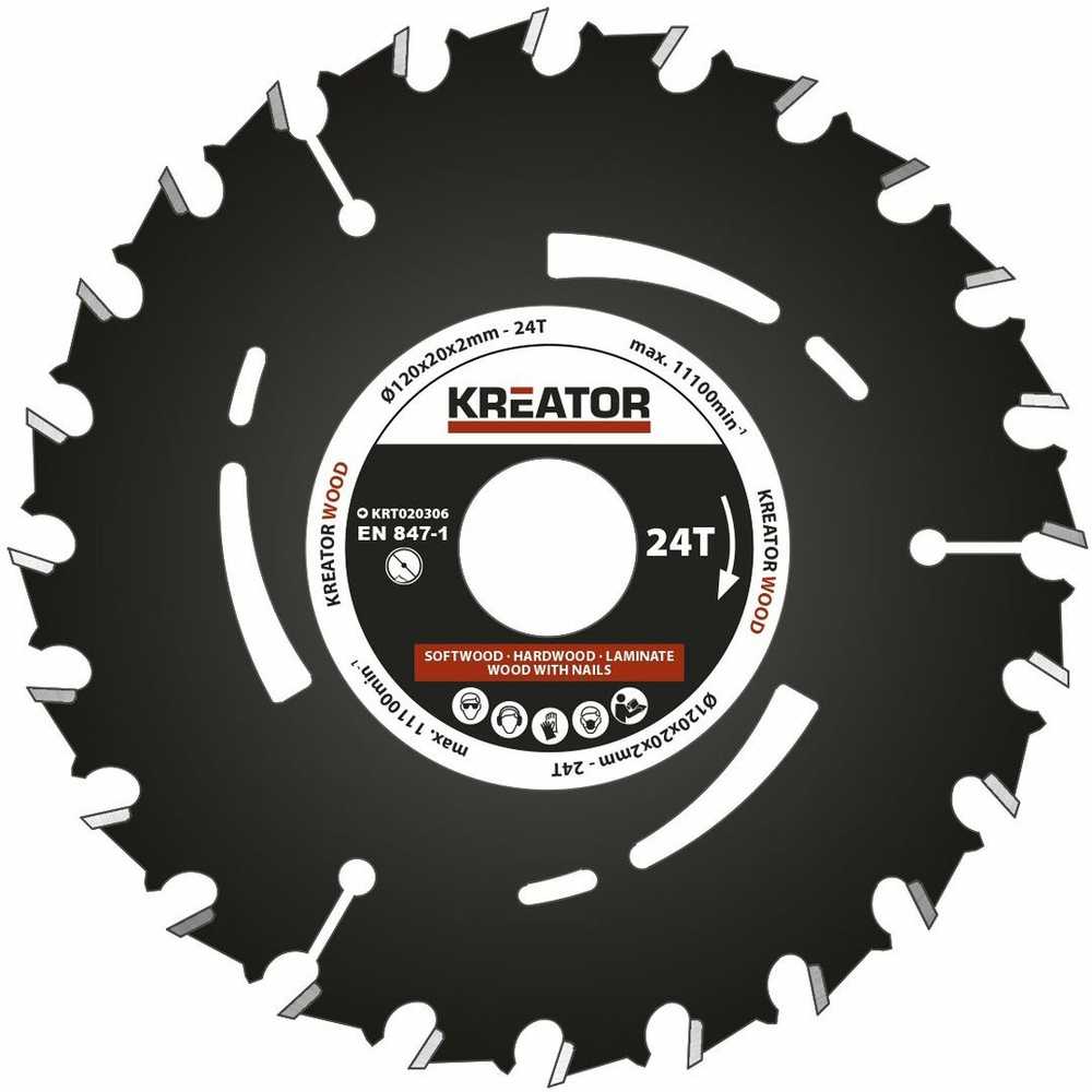 Kreator Diskinis pjūklas KRT020306, 120mm, 20mm, 2mm, 24T, 18°, 1.3mm, 4 redukciniai žiedai