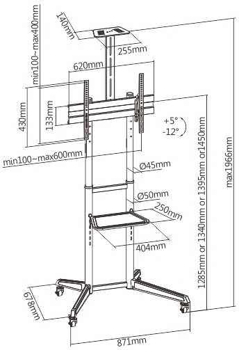 Laikiklis Fellowes „Brateck“ mobilus stovas T1040T televizoriui, 37–70 colių, 50 kg, 2 lentynos