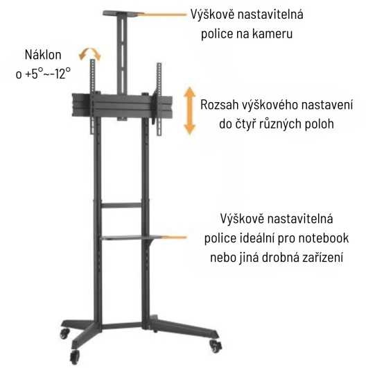 Laikiklis Fellowes „Brateck“ mobilus stovas T1040T televizoriui, 37–70 colių, 50 kg, 2 lentynos