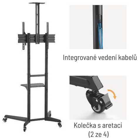 Laikiklis Fellowes „Brateck“ mobilus stovas T1040T televizoriui, 37–70 colių, 50 kg, 2 lentynos