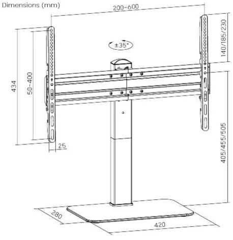 Fellowes „Brateck“ universalus stovas LDT03-23L televizoriui, 37"-70" besisukantis stalas