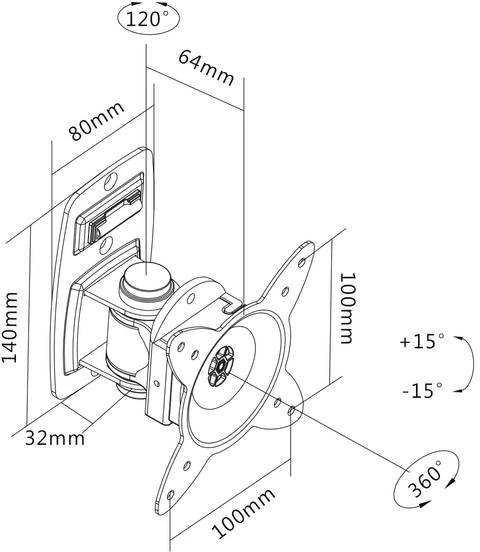 Assmann Electronic DIGITUS universalus sieninis laikiklis iki 69cm su pasukimo funkcija VESA 75x75mm 100x100mm juodas
