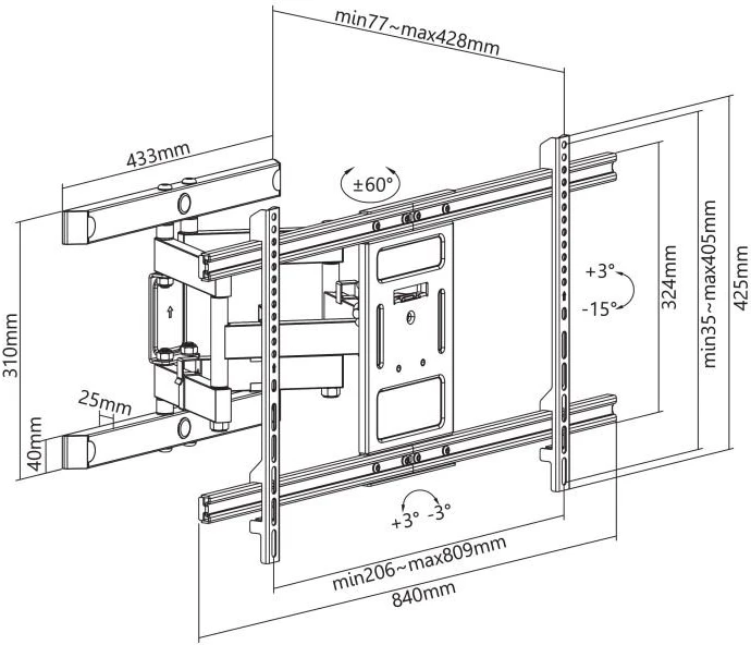 Laikiklis Sbox PLB-61486 (43-90/60kg/800x400)