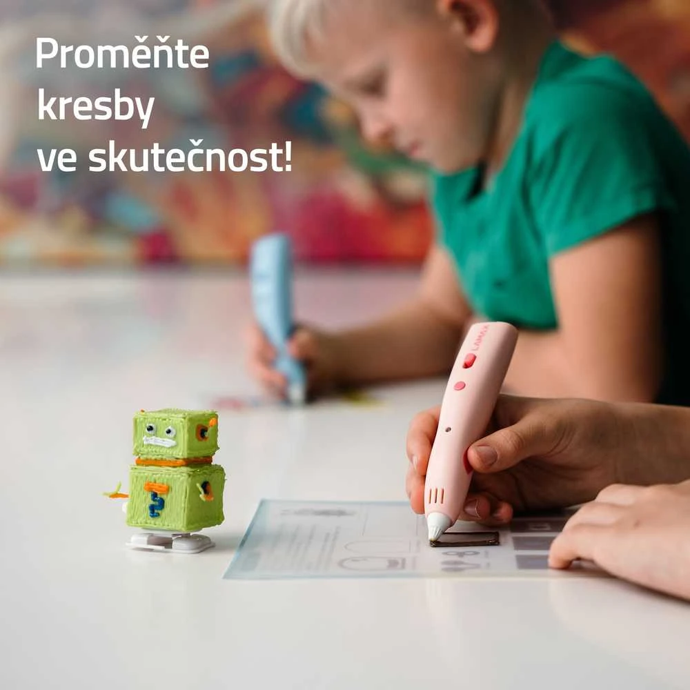 LAMAX ArtKid1 rožinis 3D rašiklis vaikams + 12 spalvų užpildų ir 3 šablonai