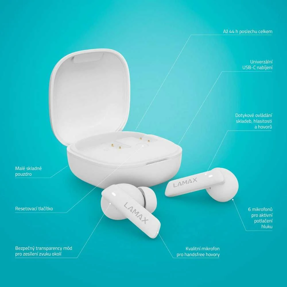 Ausinės Lamax In-Ear Clips1 ANC baltas BT 5.3 Akku 44 Std. retail