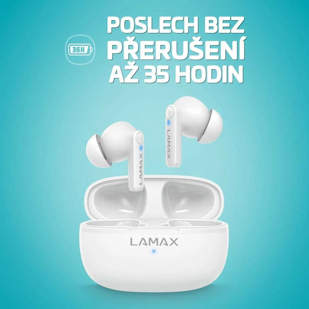 Lamax Clips1 Play baltos ausinės su įkrovimo dėklu