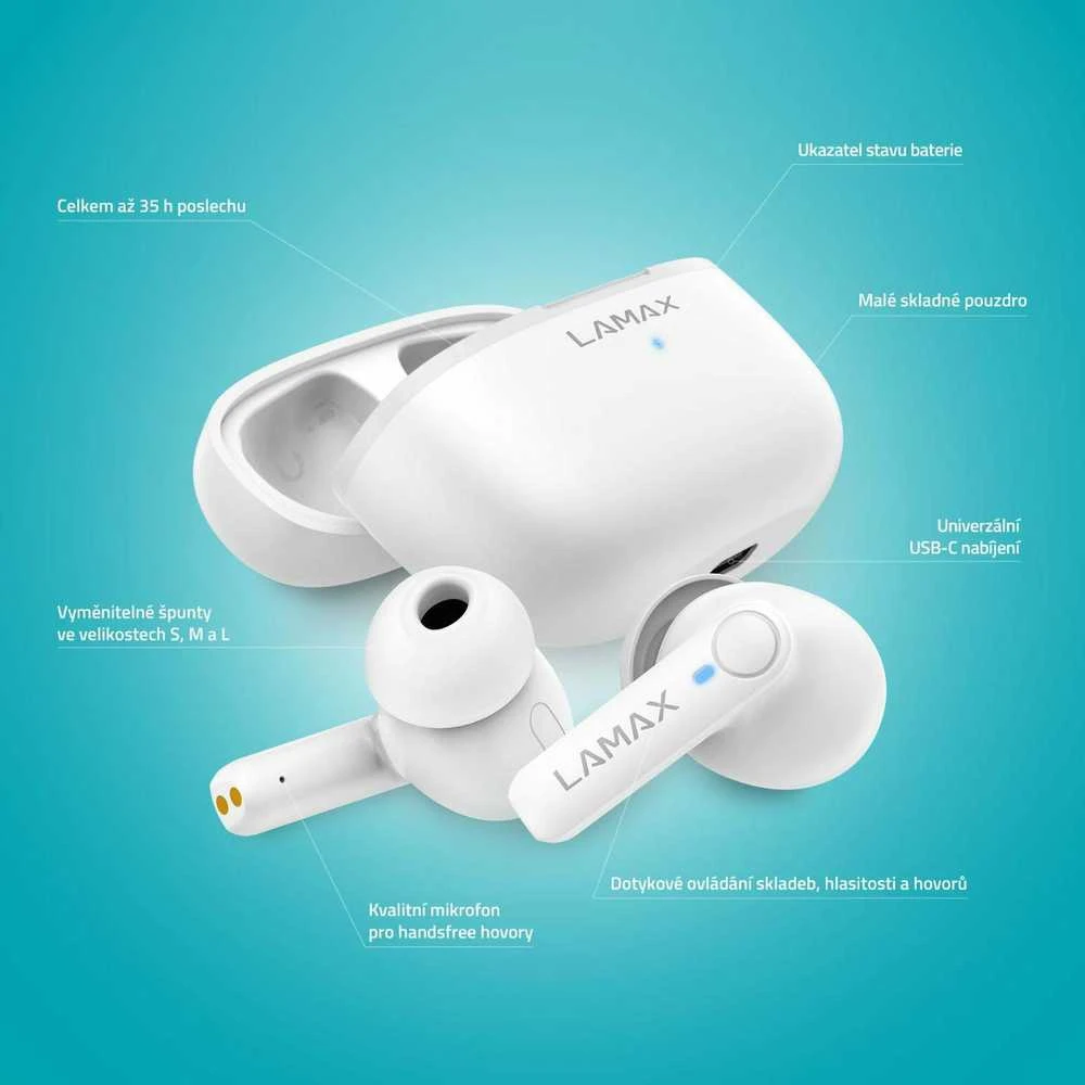 Lamax Clips1 Play Ausinės Belaidės į ausis įkišamos Calls/Music USB Type-C Bluetooth Baltas