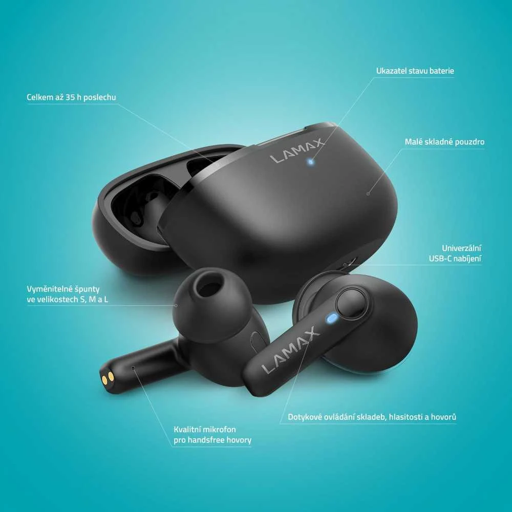 Lamax Clips1 Play Ausinės Belaidės į ausis įkišamos Calls/Music USB Type-C Bluetooth Juodas