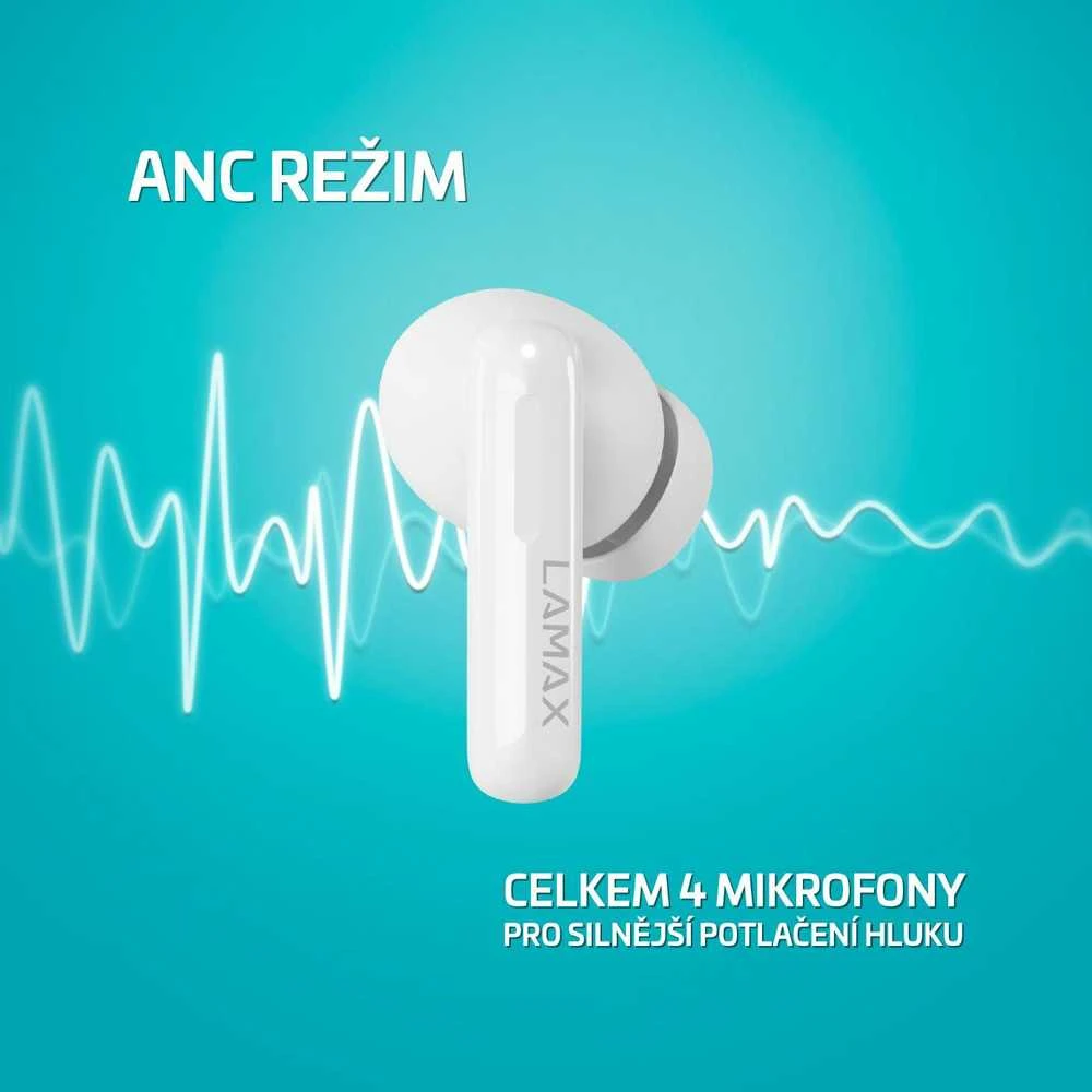 LAMAX Clips1 Plus - baltos ausinės su ANC funkcija