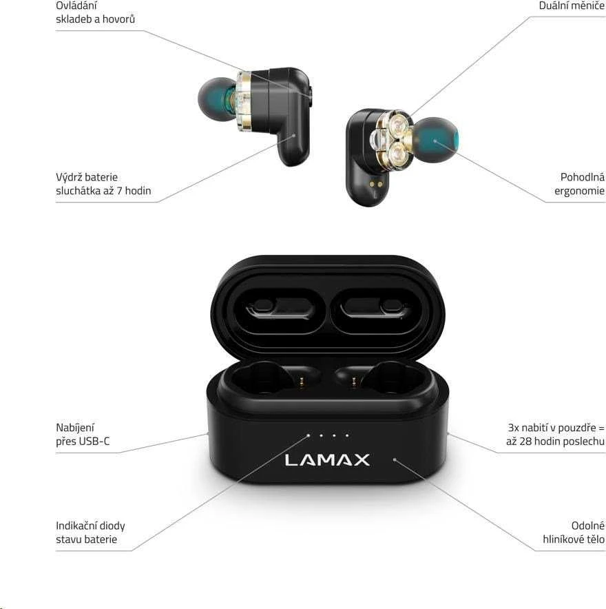 LAMAX Duals1 įdedamos ausinės – juodos