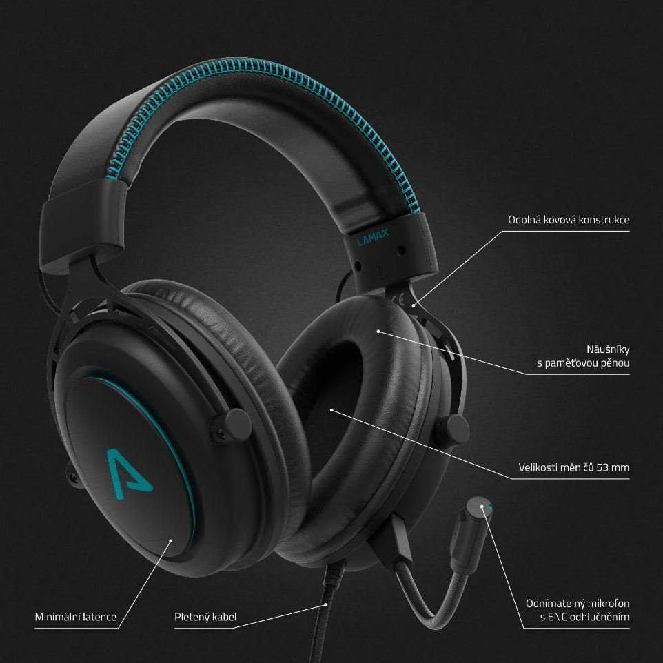 Lamax LMXHGE1 ausinės su laidu su lankeliu ant galvos Gaming Juodas