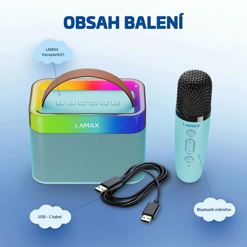 LAMAX KaraokeKid1 nešiojama kolonėlė su mikrofonu mėlynos spalvos