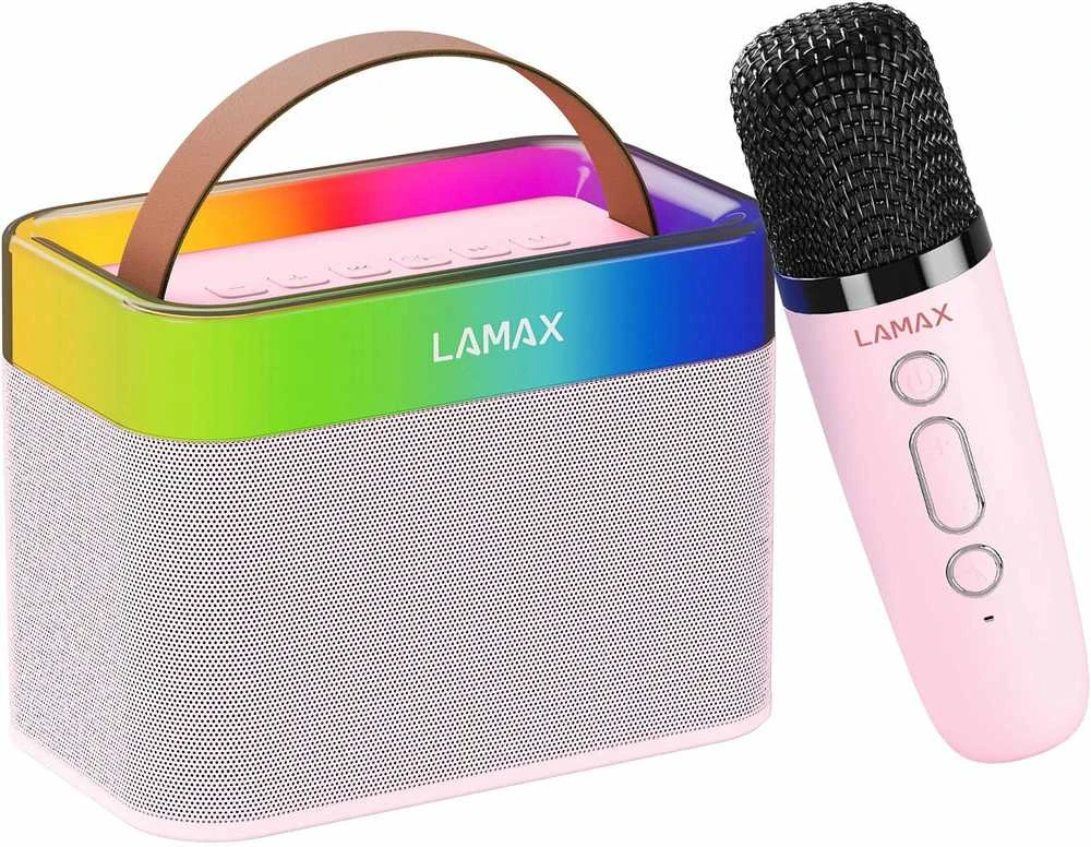 LAMAX KaraokeKid1 nešiojama kolonėlė su mikrofonu rožinės spalvos