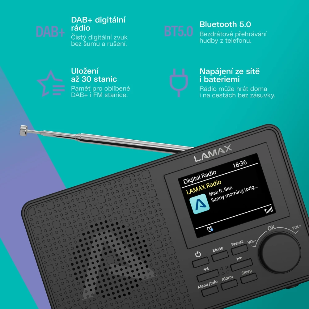 LAMAX RadioVox1 DAB - Nešiojamasis DAB+ radijas su FM imtuvu ir „Bluetooth“