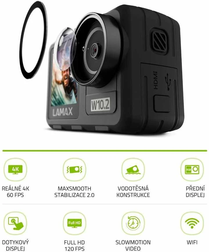 LAMAX W10.2 4K 2 colių „Wi-Fi“ 20MPx MAXsmooth 2.0 sportinė kamera