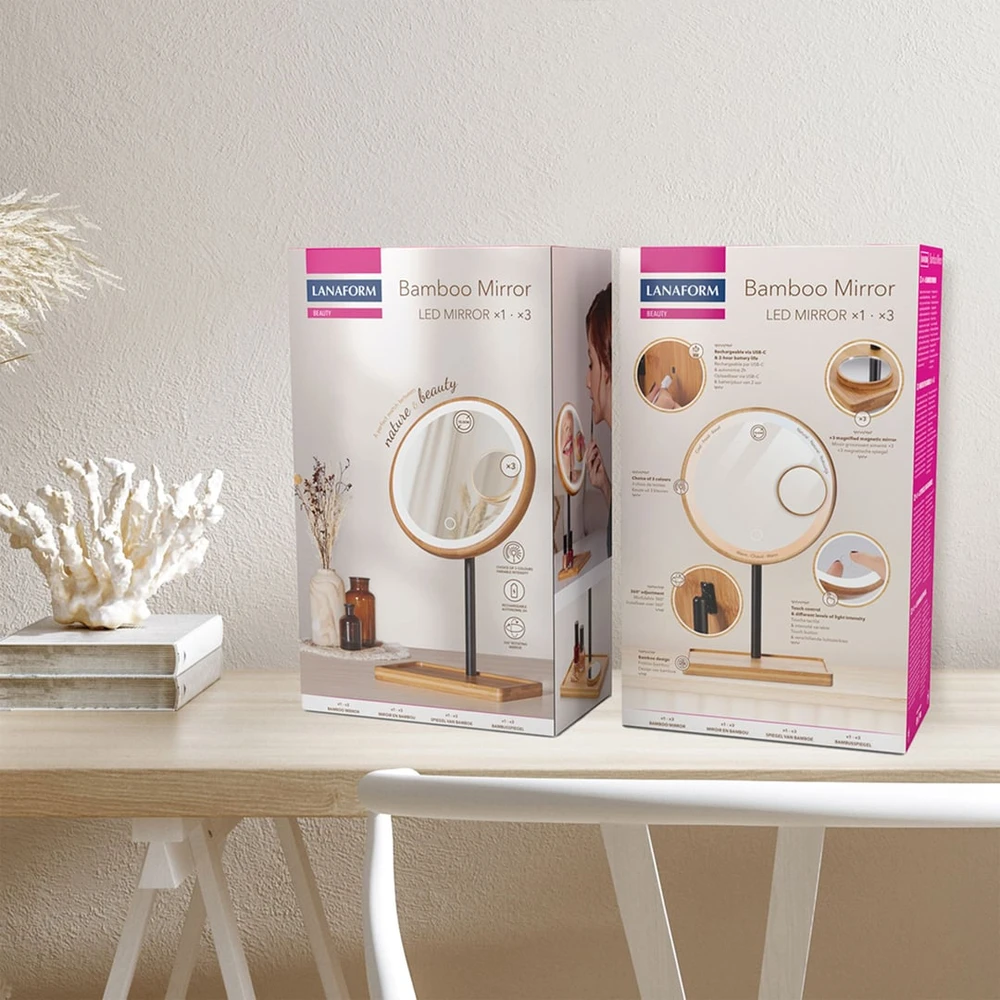 Vaizdą didinantis veidrodis (X1/X3) su LED apšvietimu Lanaform Bamboo Mirror