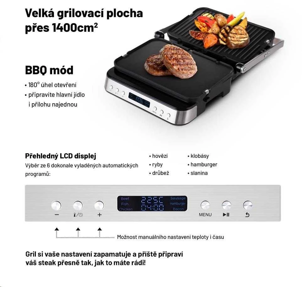 Elektrinis grilius Lauben Kontaktgrill Deluxe 2000ST 2000W juodas retail