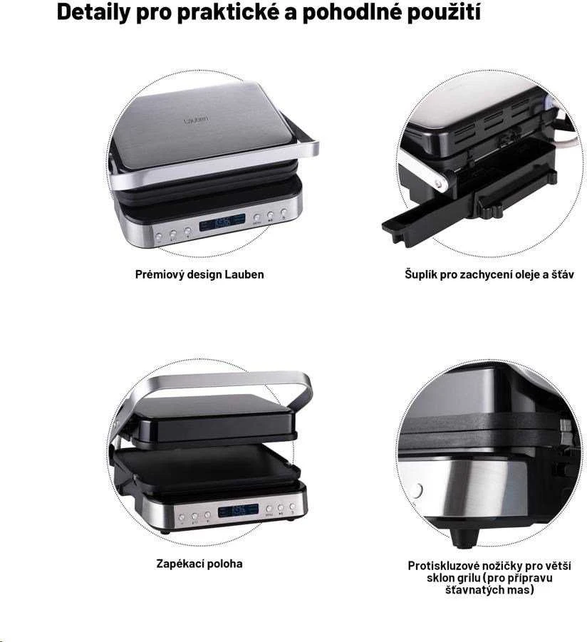 Elektrinis grilius Lauben Kontaktgrill Deluxe 2000ST 2000W juodas retail