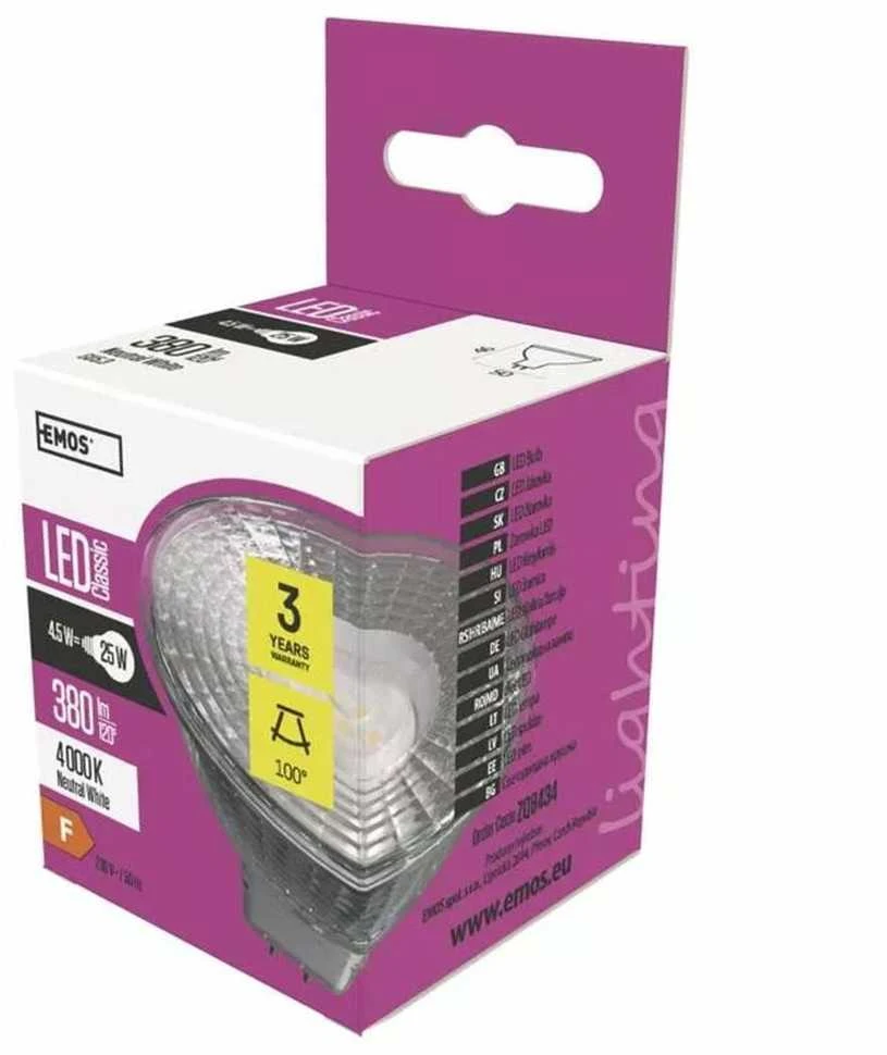 Lemputė LED GU5.3 (MR16) 12V 4.5W 400lm, neutraliai balta, EMOS