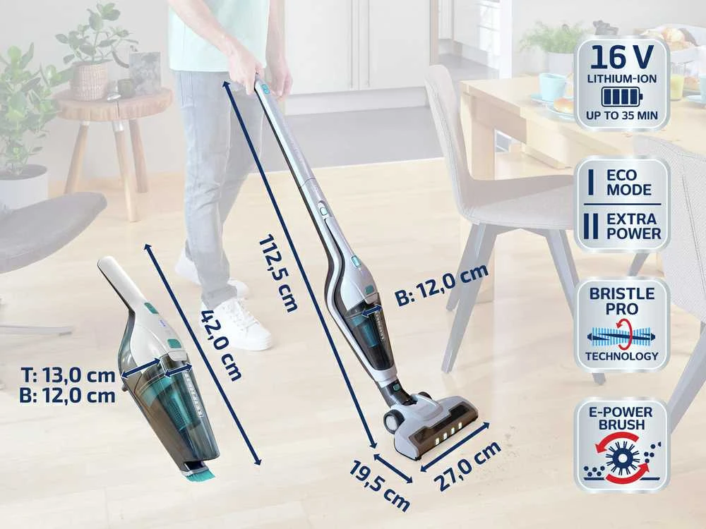 Dulkių siurblys Leifheit Rotaro PowerVac 2in1 2-in-1 stick vacuum Baterija Dry EPA Bagless Juodas, Mėlyna, Baltas
