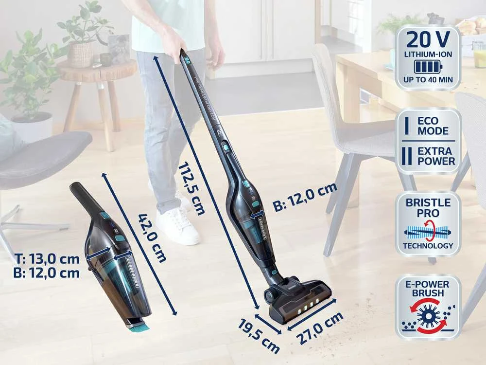 Dulkių siurblys Leifheit Rotaro PowerVac 2in1 20V Bagless Juodas, Mėlyna