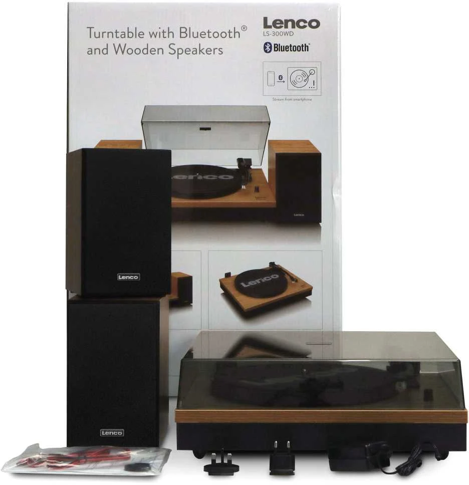 Lenco LS-300WD patefonas su dviem atskirais garsiakalbiais, Medienos apdaila