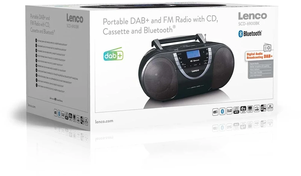 Grotuvas Lenco Lenco DAB+-Radio/Boombox SCD-6900, kaseta, CD grotuvas/MP3, FM, DAB+, juoda