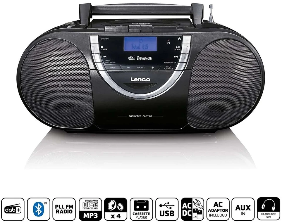 Grotuvas Lenco Lenco DAB+-Radio/Boombox SCD-6900, kaseta, CD grotuvas/MP3, FM, DAB+, juoda