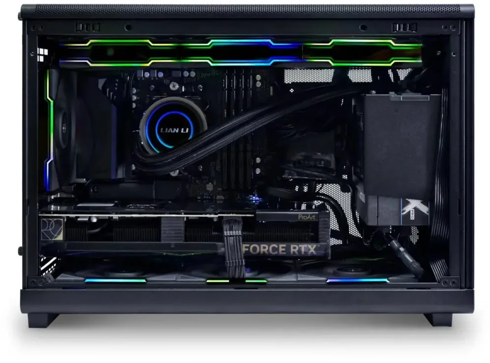 Lian Li DAN kompiuterio korpusass A3-mATX Wood Edition PC-kompiuterio korpusas, Tempered Glass, Micro-ATX – Walnuss, juodos spalvos
